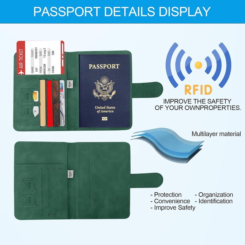 Sovirose Passport Holders, RFID Blocking Credit Card Holder, PU Leather Passport Holders for Travel with Magnetic Buckle, Travel Must Haves Cruise Ship Essentials for Men, Women (Green) - Image 3